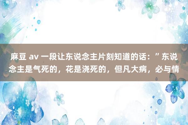 麻豆 av 一段让东说念主片刻知道的话：”东说念主是气死的，花是浇死的，但凡大病，必与情