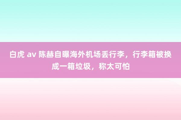 白虎 av 陈赫自曝海外机场丢行李，行李箱被换成一箱垃圾，称太可怕