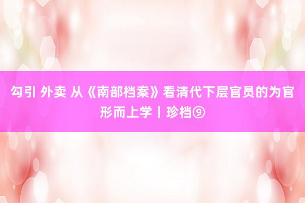 勾引 外卖 从《南部档案》看清代下层官员的为官形而上学丨珍档⑨