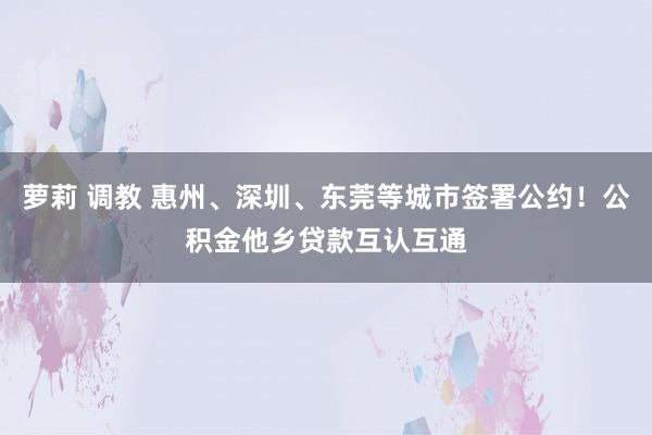 萝莉 调教 惠州、深圳、东莞等城市签署公约！公积金他乡贷款互认互通