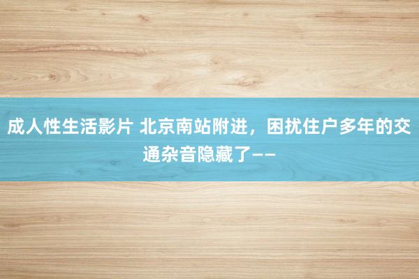 成人性生活影片 北京南站附进，困扰住户多年的交通杂音隐藏了——