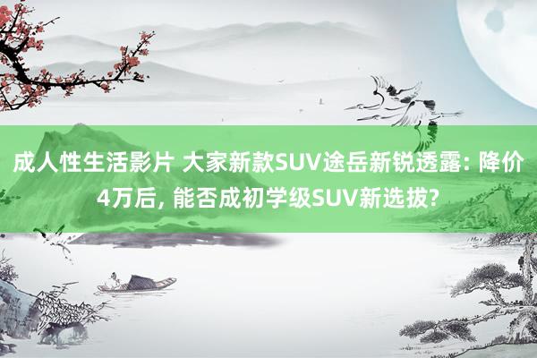 成人性生活影片 大家新款SUV途岳新锐透露: 降价4万后， 能否成初学级SUV新选拔?